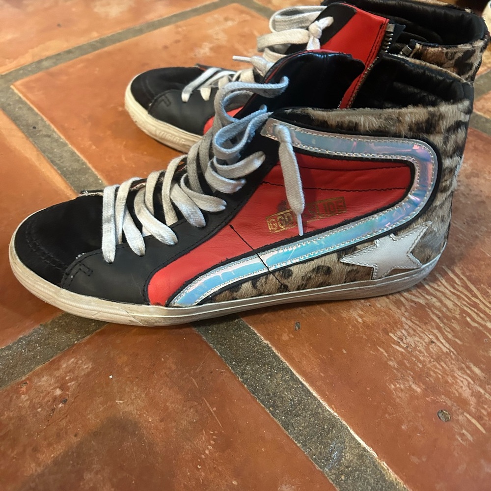 Golden Goode Slides - Leopard Print High-Top Sneakers - size 40